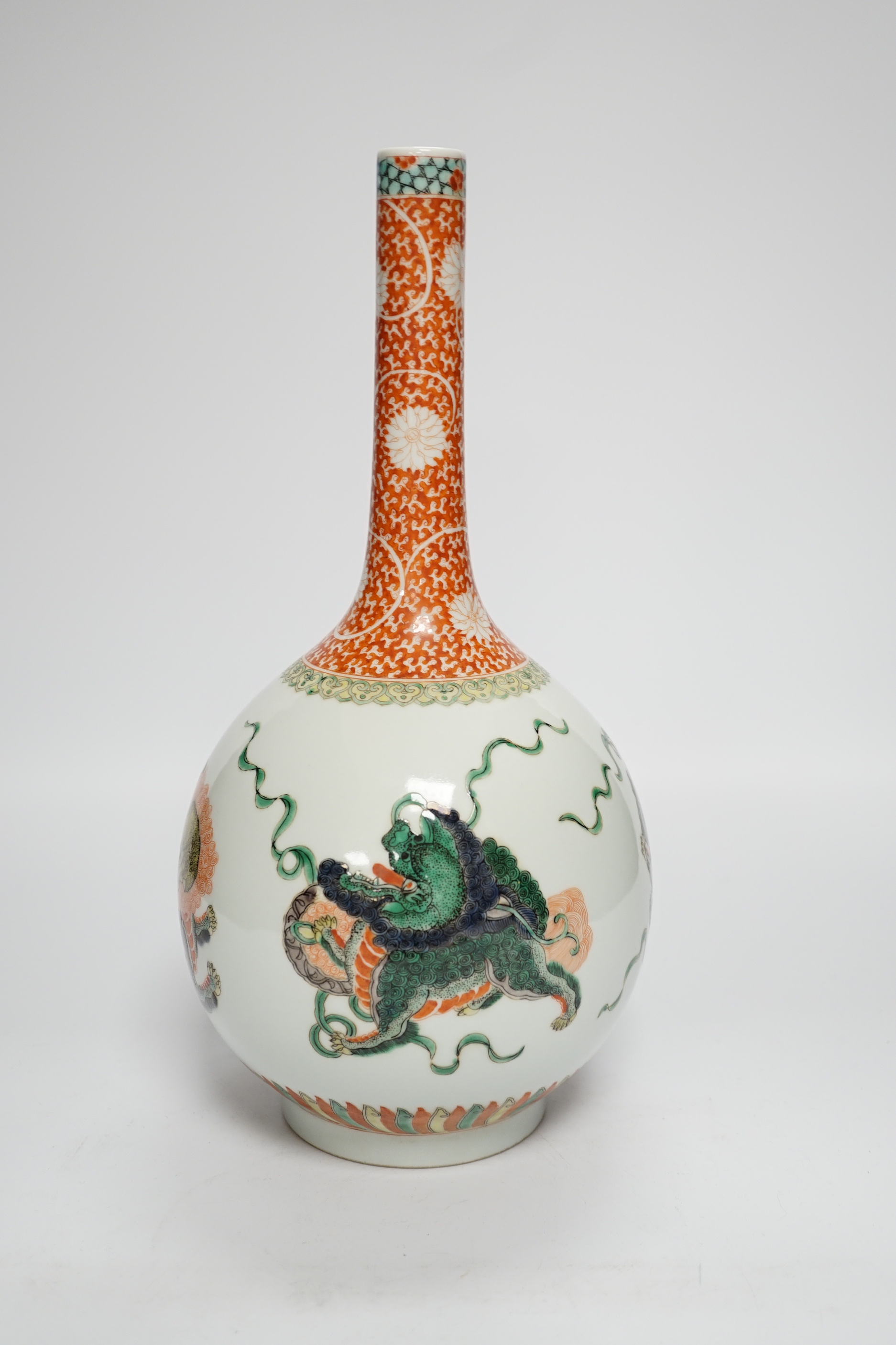 A Chinese famille verte bottle vase, 30.5cm